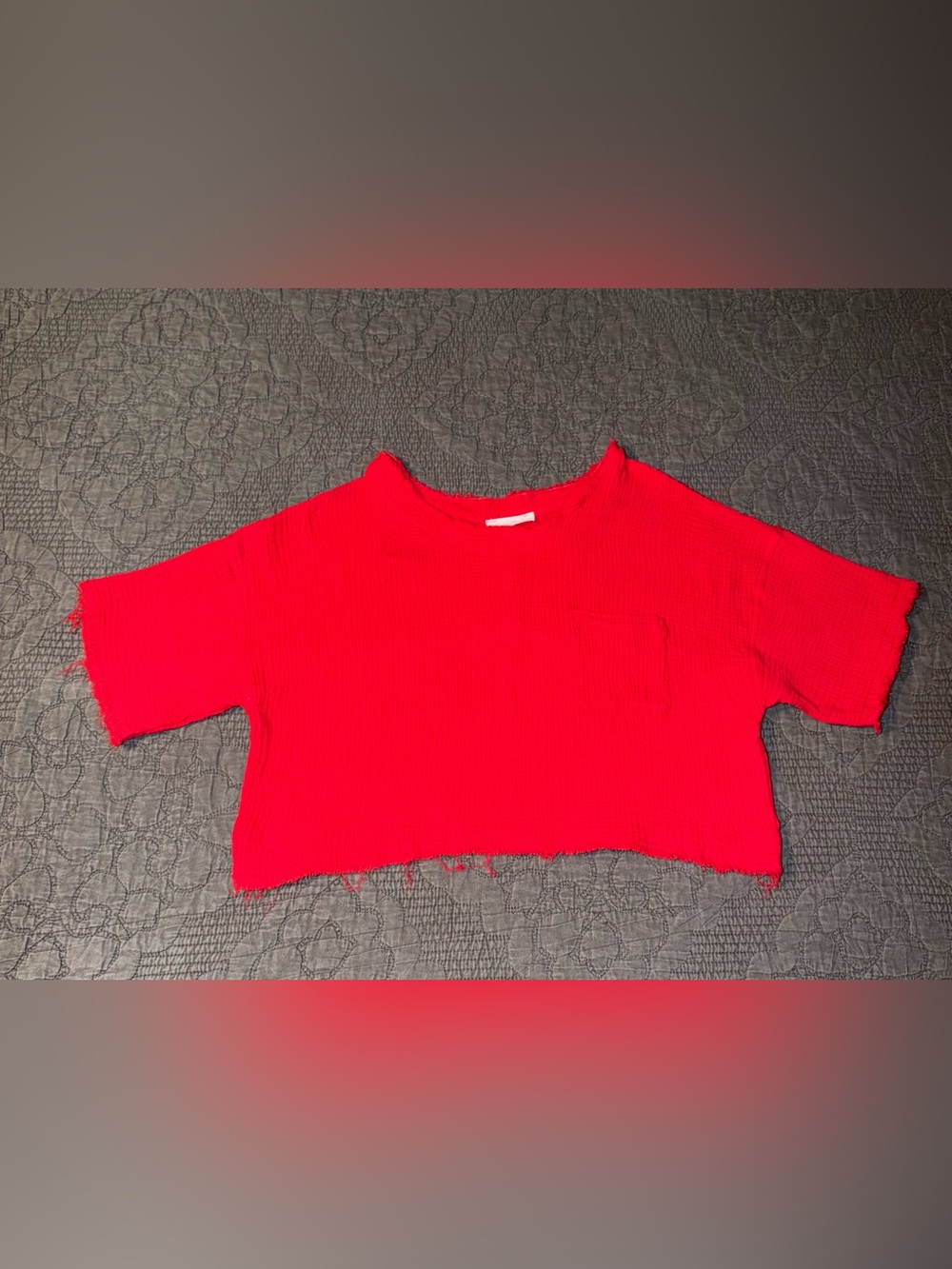 Talulah Red Gauze Cropped Pocket Top Raw Hem Women’s Size-XL